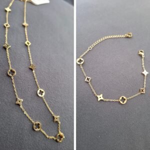 Cadena y pulsera fina trébol clásico