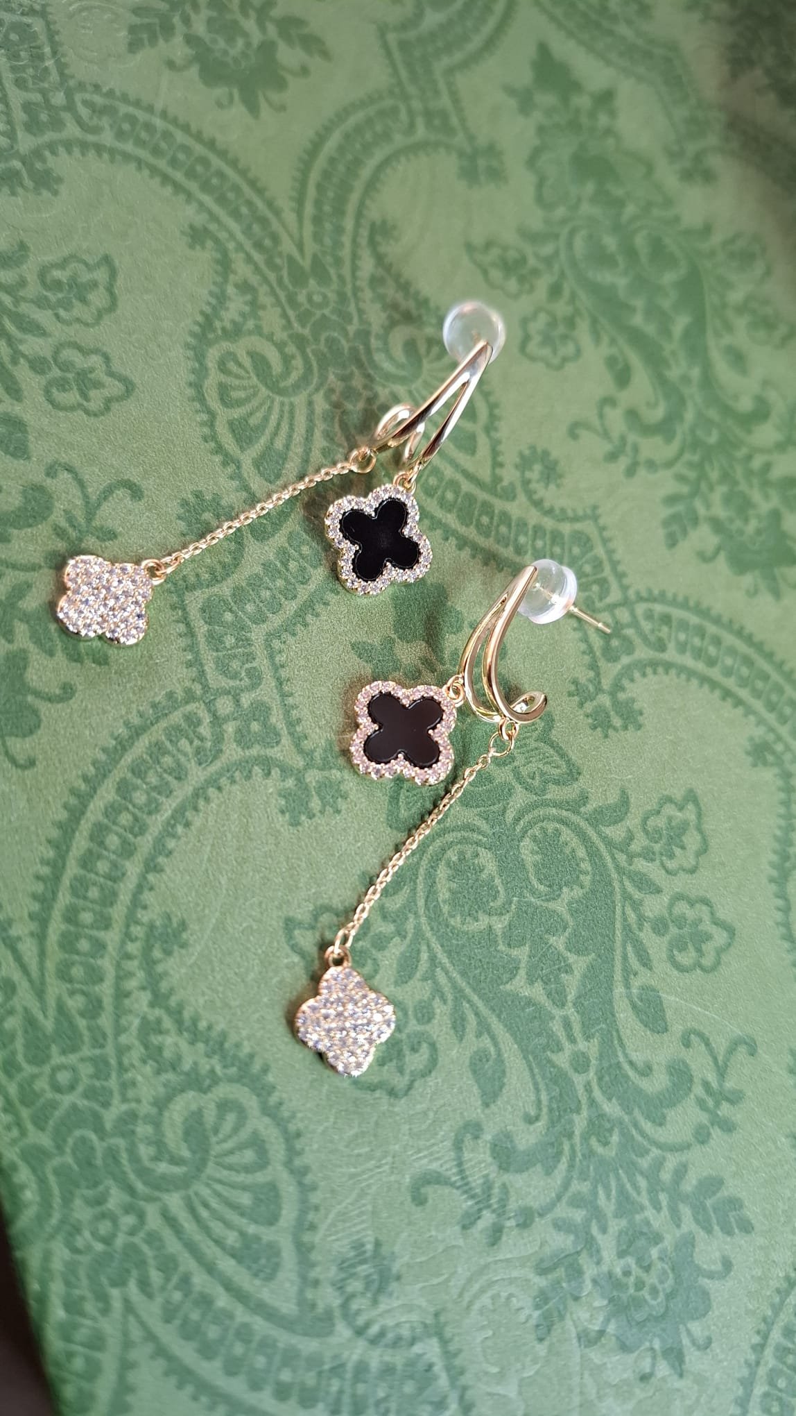 Pendientes Trébol doble negro & cristales - Imagen 3