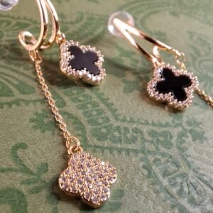 Pendientes Trébol doble negro & cristales