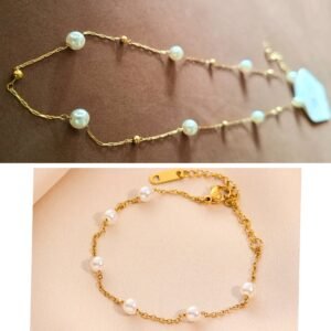Conjunto: perlas & bolitas de oro