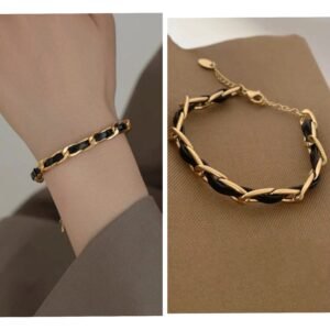 Pulsera acero color oro con polipiel