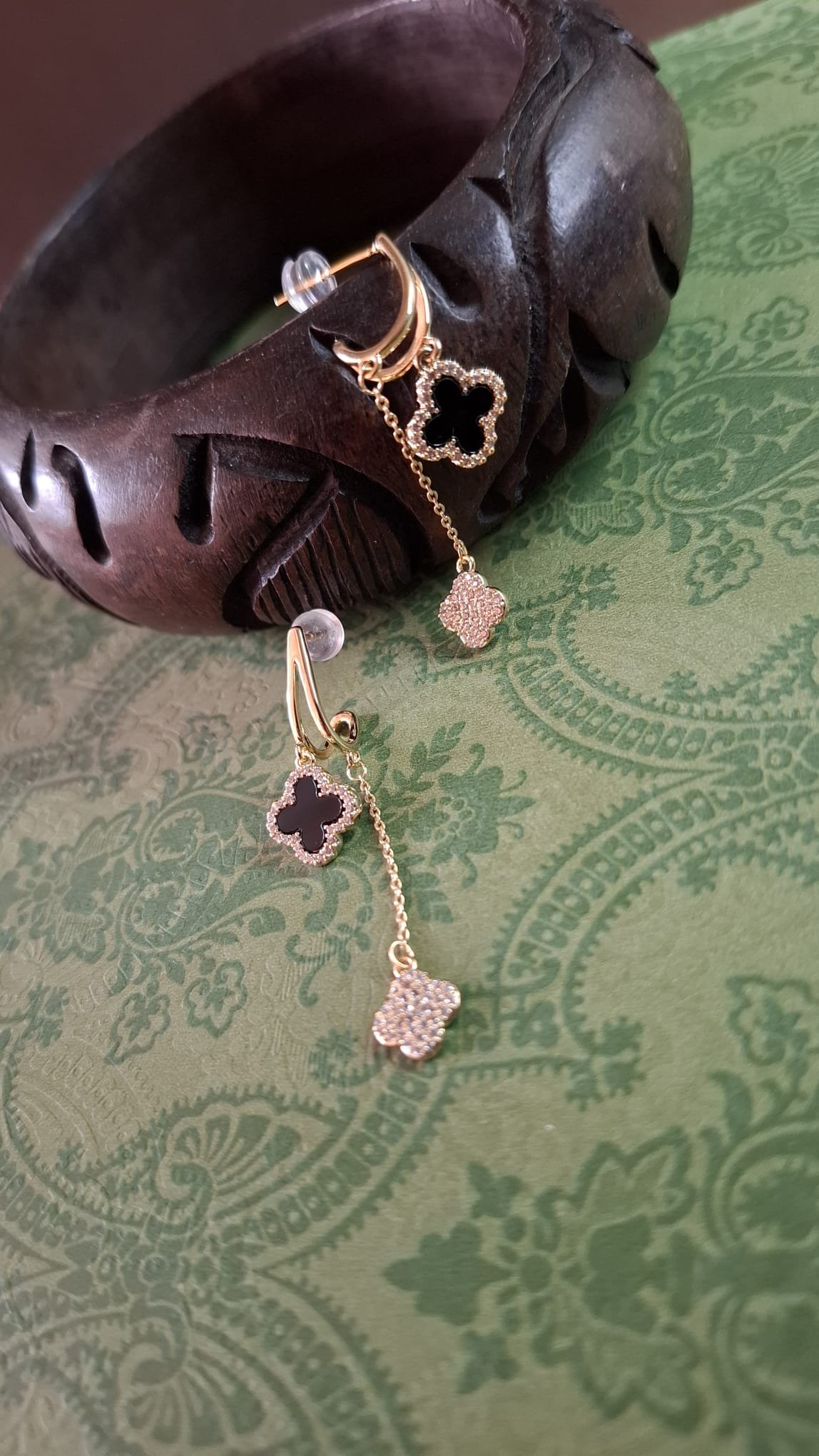 Pendientes Trébol doble negro & cristales - Imagen 2